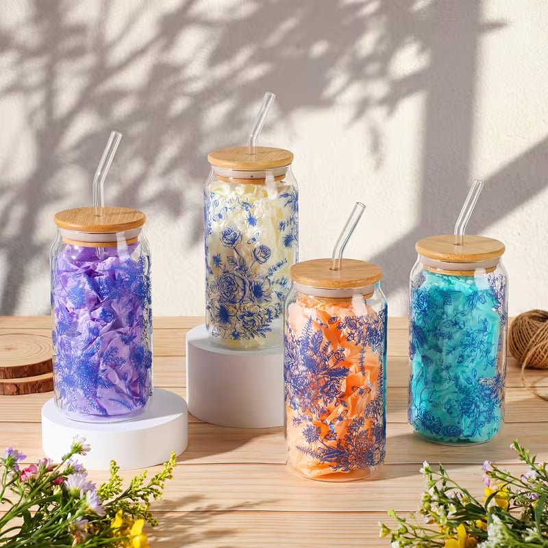 Blue Floral Glass Cup