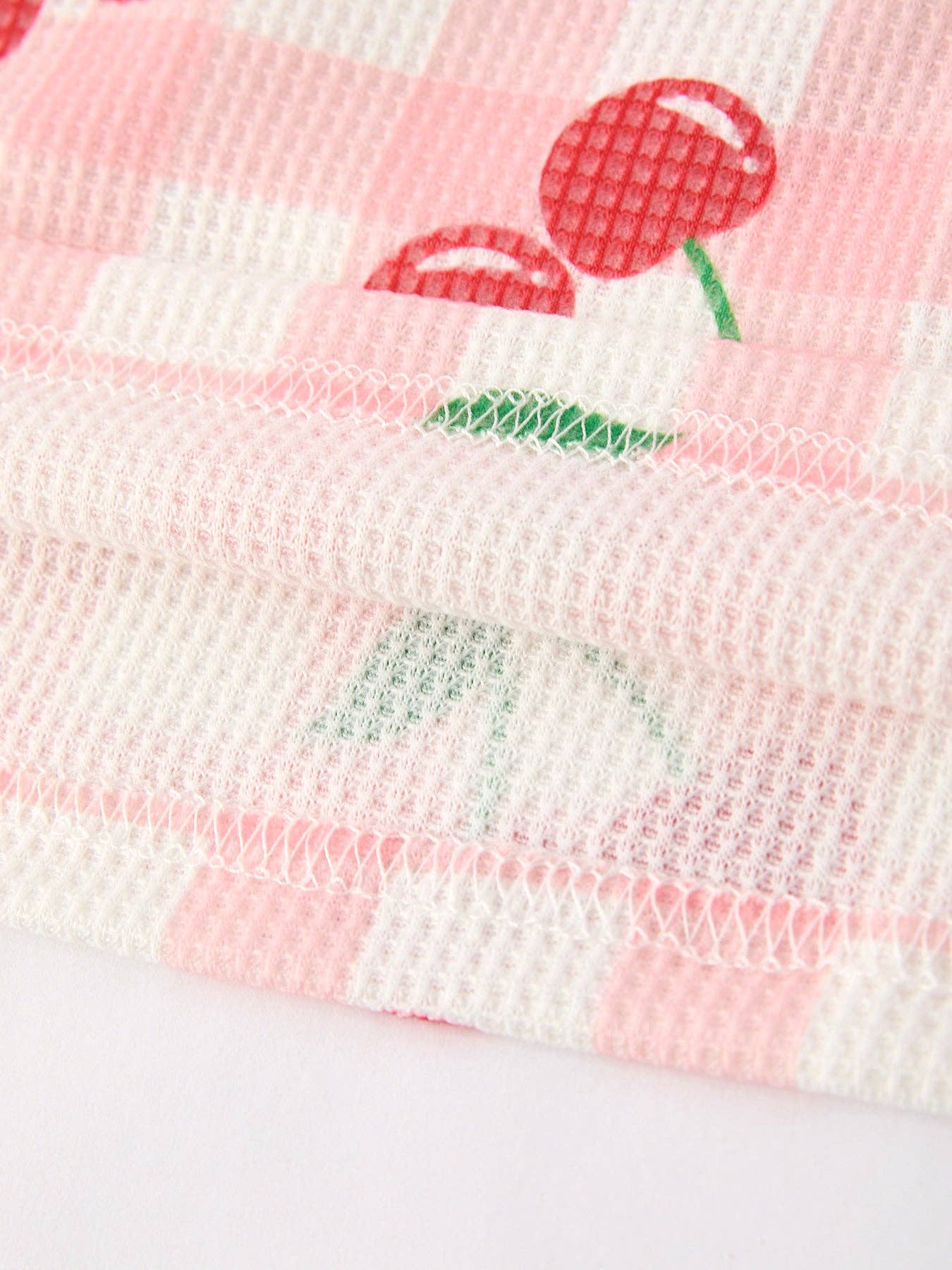 Girls Waffle Cherry Long Sleeve Dress