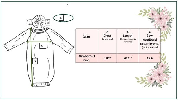 Pinky Pink Rose Baby Gown Bow Headband 0-3mo