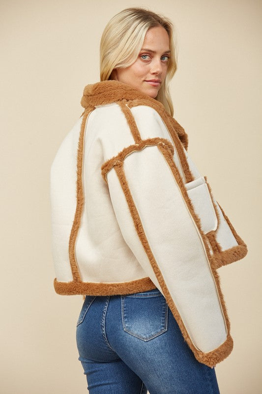 Contrast Fur Faux Suede Jacket