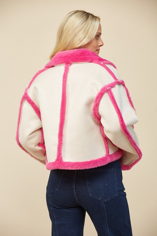 Contrast Fur Faux Suede Jacket