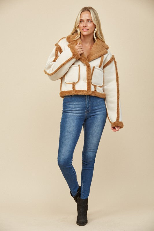 Contrast Fur Faux Suede Jacket