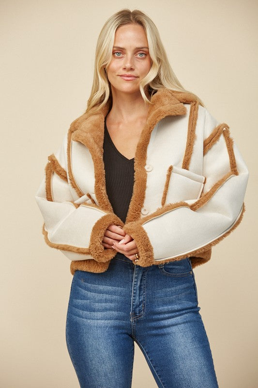 Contrast Fur Faux Suede Jacket