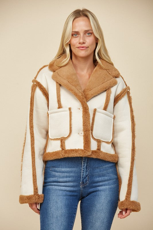 Contrast Fur Faux Suede Jacket