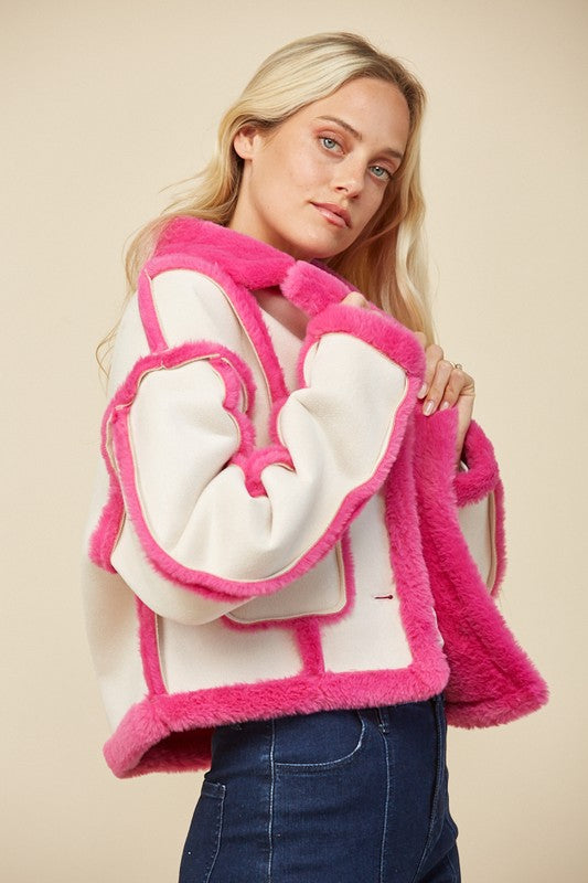 Contrast Fur Faux Suede Jacket