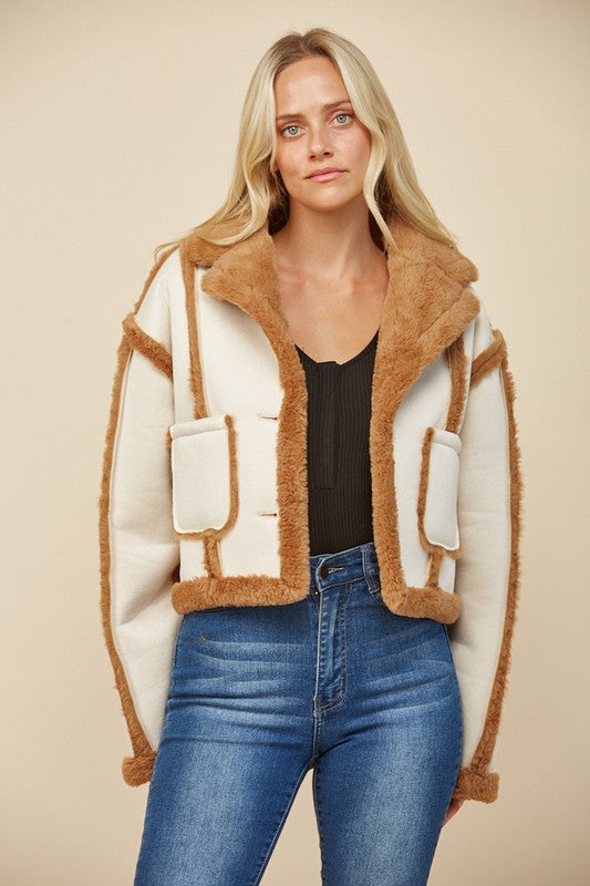 Contrast Fur Faux Suede Jacket