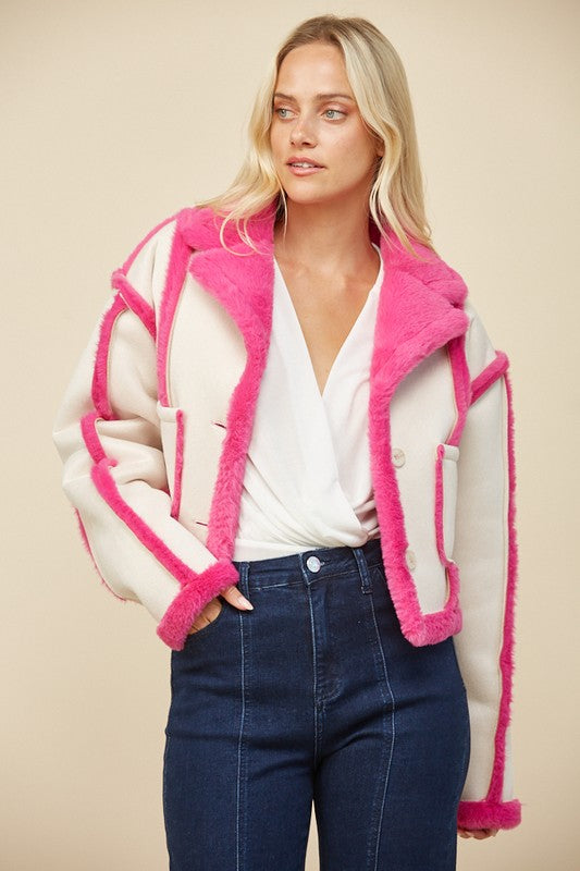 Contrast Fur Faux Suede Jacket