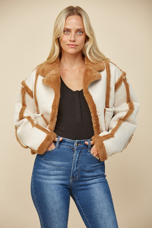 Contrast Fur Faux Suede Jacket