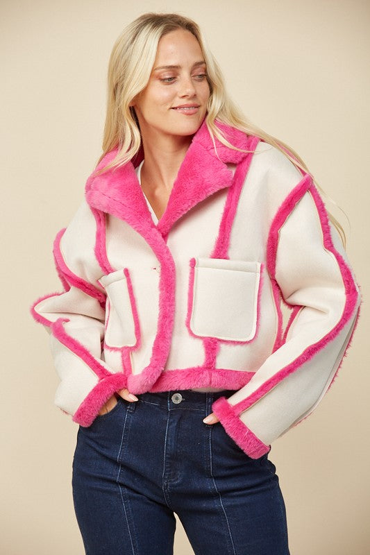 Contrast Fur Faux Suede Jacket