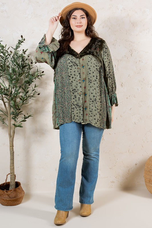 Plus Vintage Bohemian Velvet Top