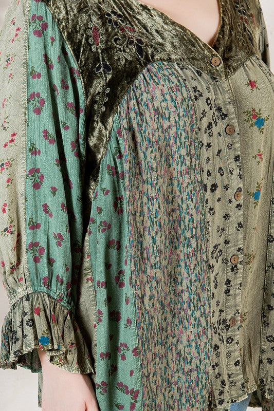 Plus Vintage Bohemian Velvet Top