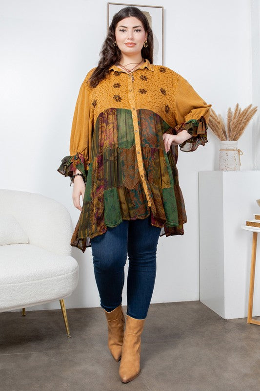 Plus Boho Patchwork Jhabla Top