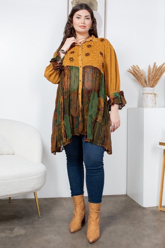 Plus Boho Patchwork Jhabla Top