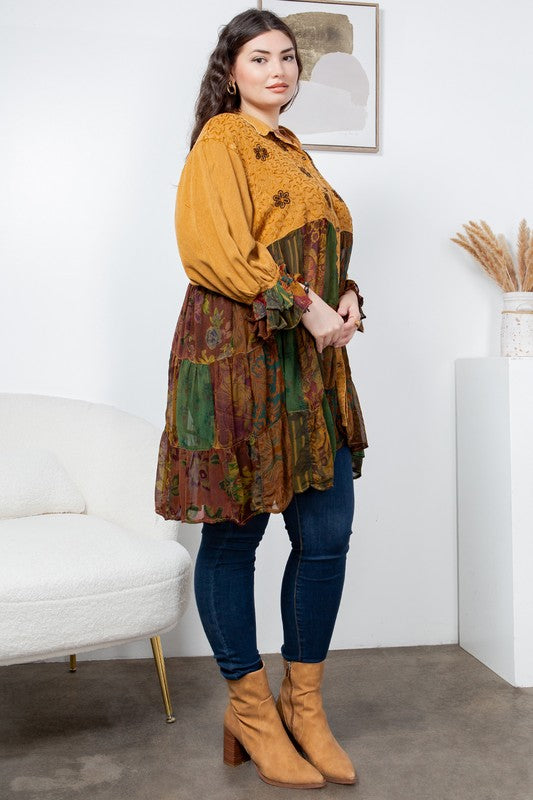 Plus Boho Patchwork Jhabla Top