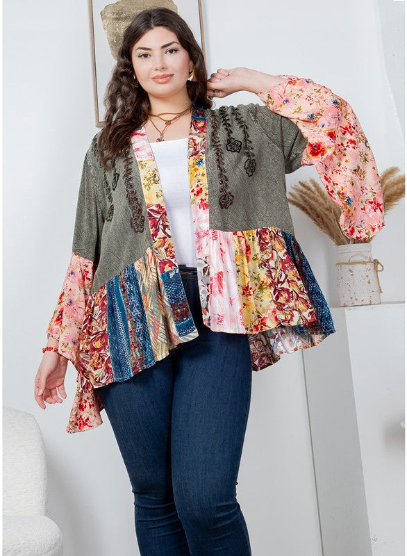 Plus Rayon Kimono Shrug w/ Embroidery