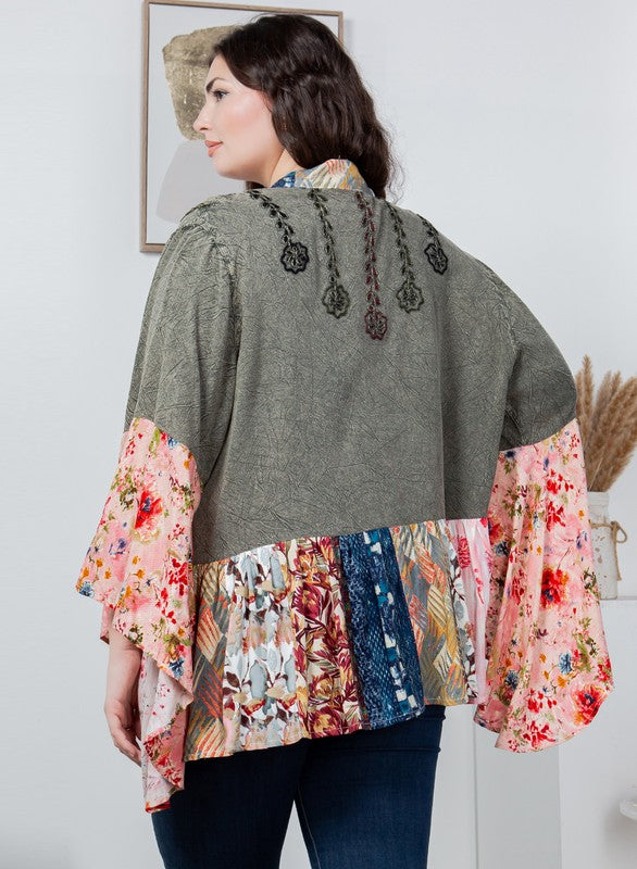 Plus Rayon Kimono Shrug w/ Embroidery