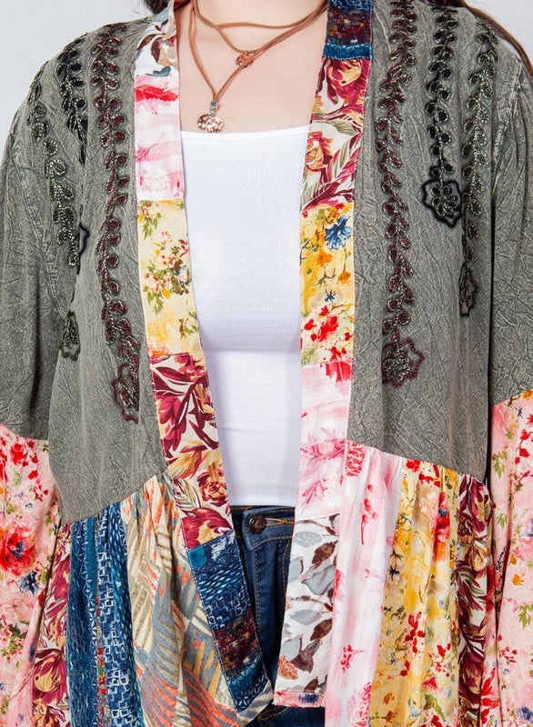 Plus Rayon Kimono Shrug w/ Embroidery