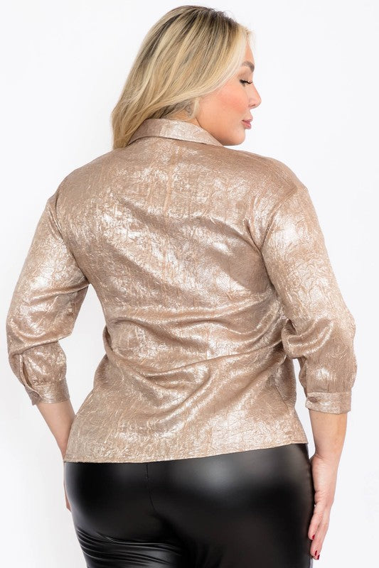 Plus Maxi Shiny Button Down Top
