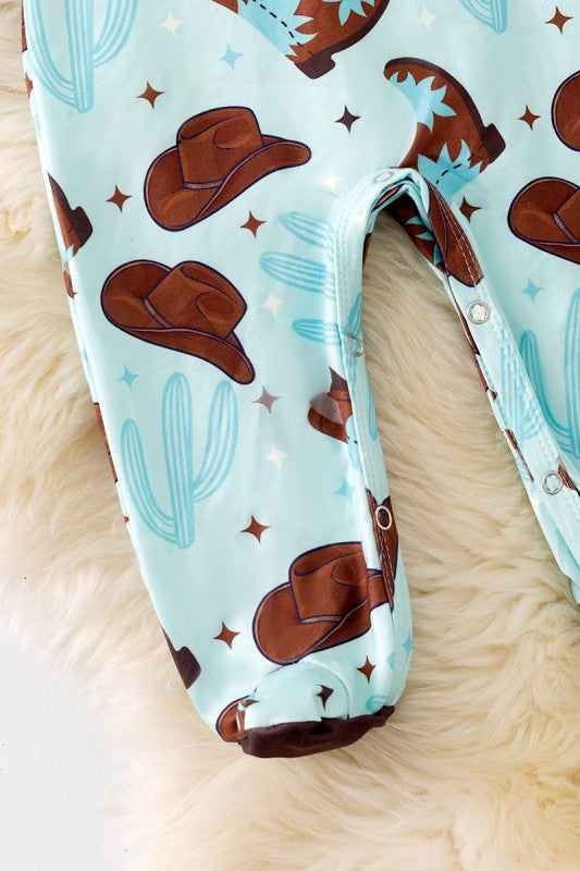 Infant Cowboy Print Blue Onesie