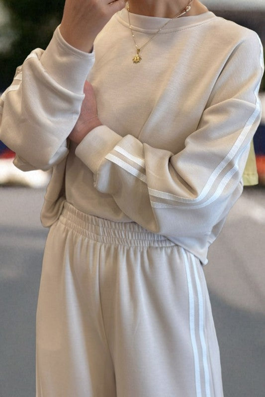 Cream Varsity Pullover Set