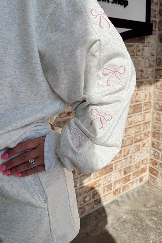 Plus Bow Embroidered Loose Shorts Set