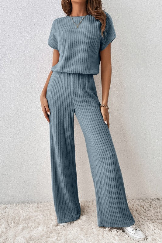Grey Corduroy Wide Leg Jumpsuit