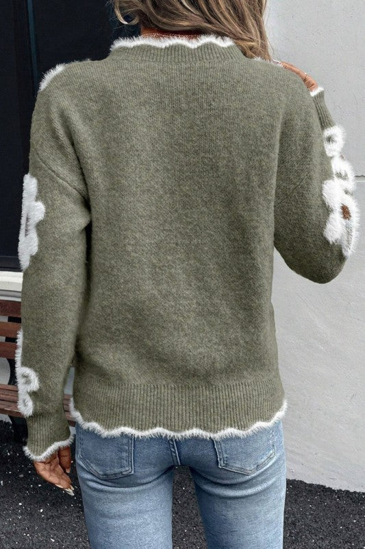 Floral Scallop Sweater