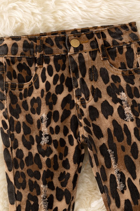Girls Leopard Layer Denim Pants