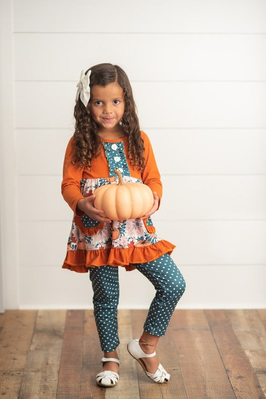 Girls Pumpkin Ruffle Polka Dot Set