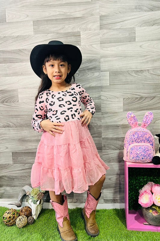 Girls Pink Leopard and Chiffon Dress