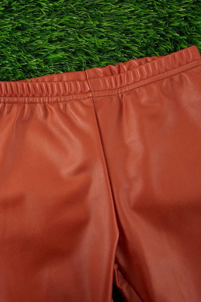 RUST FAUX LEATHER LEGGINGS GIRLS