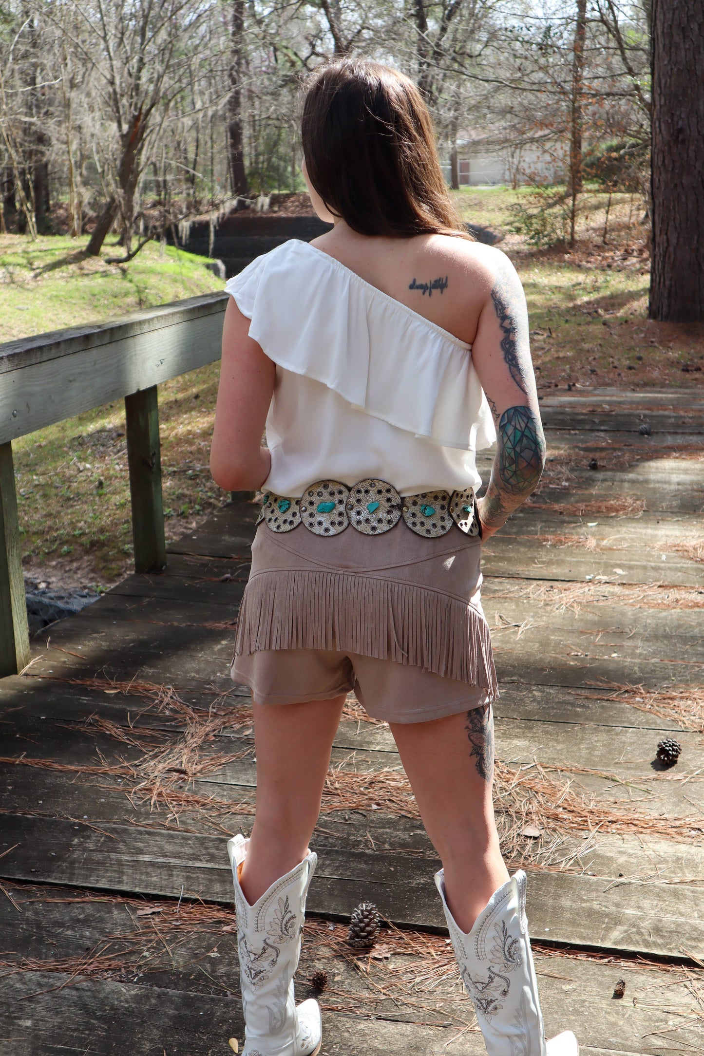 One Shoulder Chambray Top