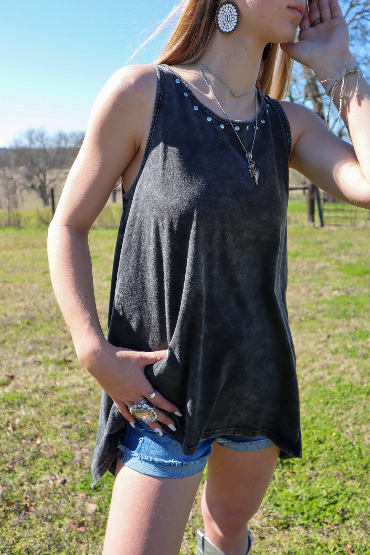 Studded Mineral Wash Top