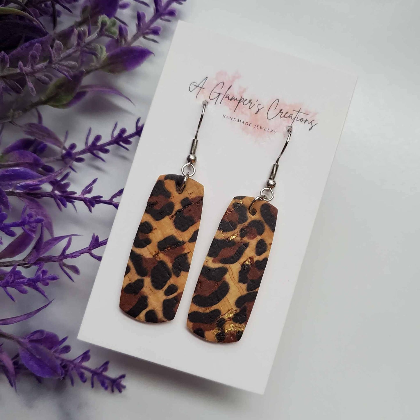 Leopard with Metallic Gold Mini Bar Leather Earrings