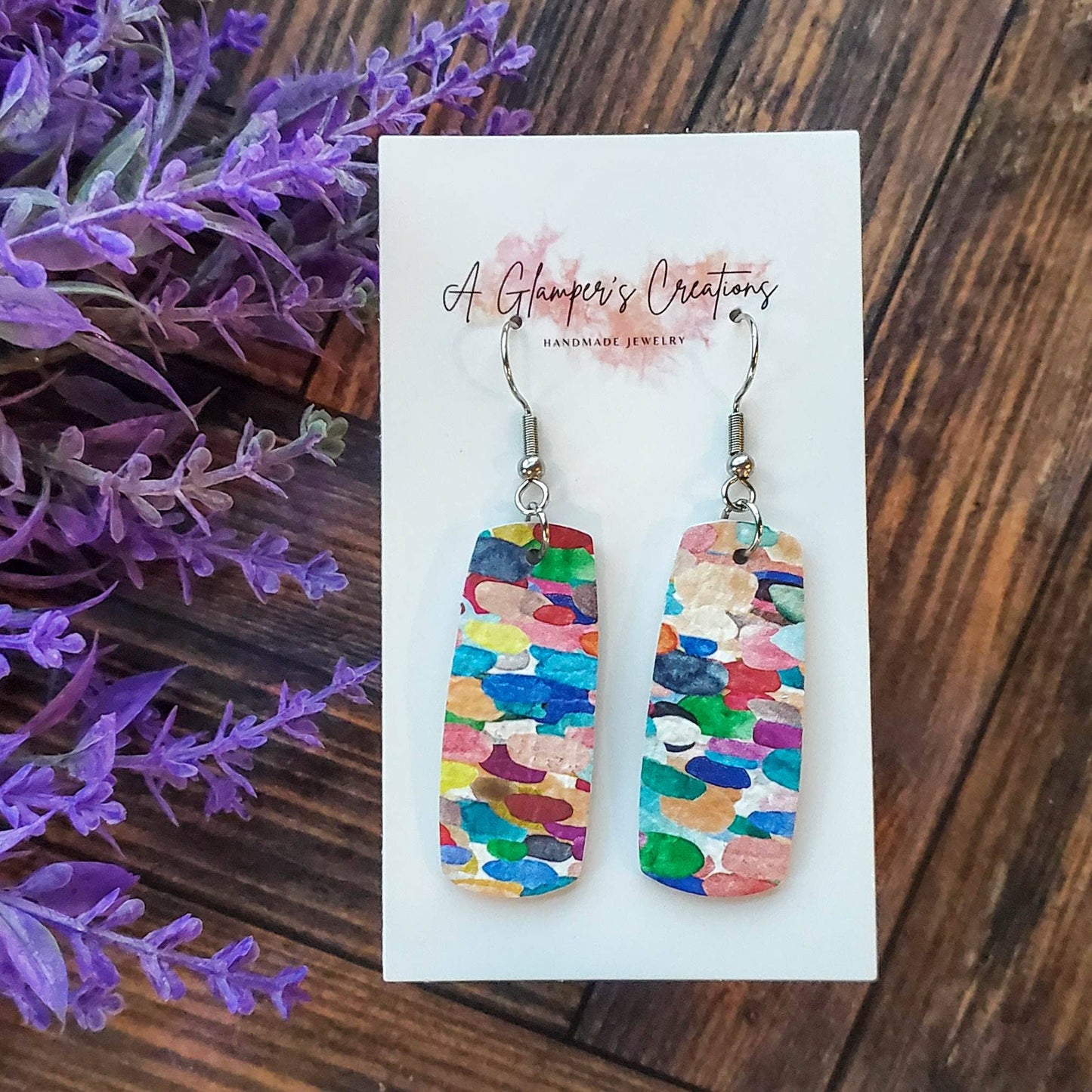 Multi Color Painted Dots Mini Bar Leather Earrings