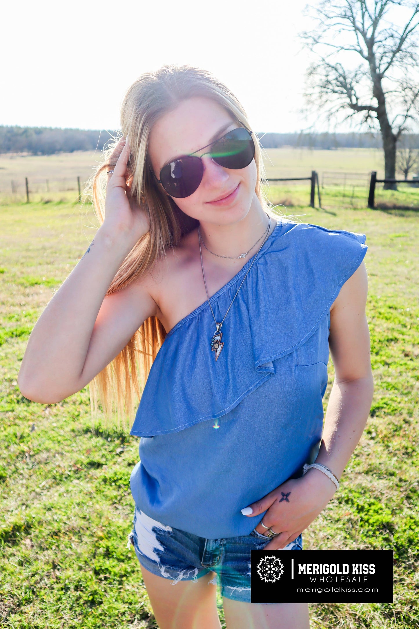 One Shoulder Chambray Top