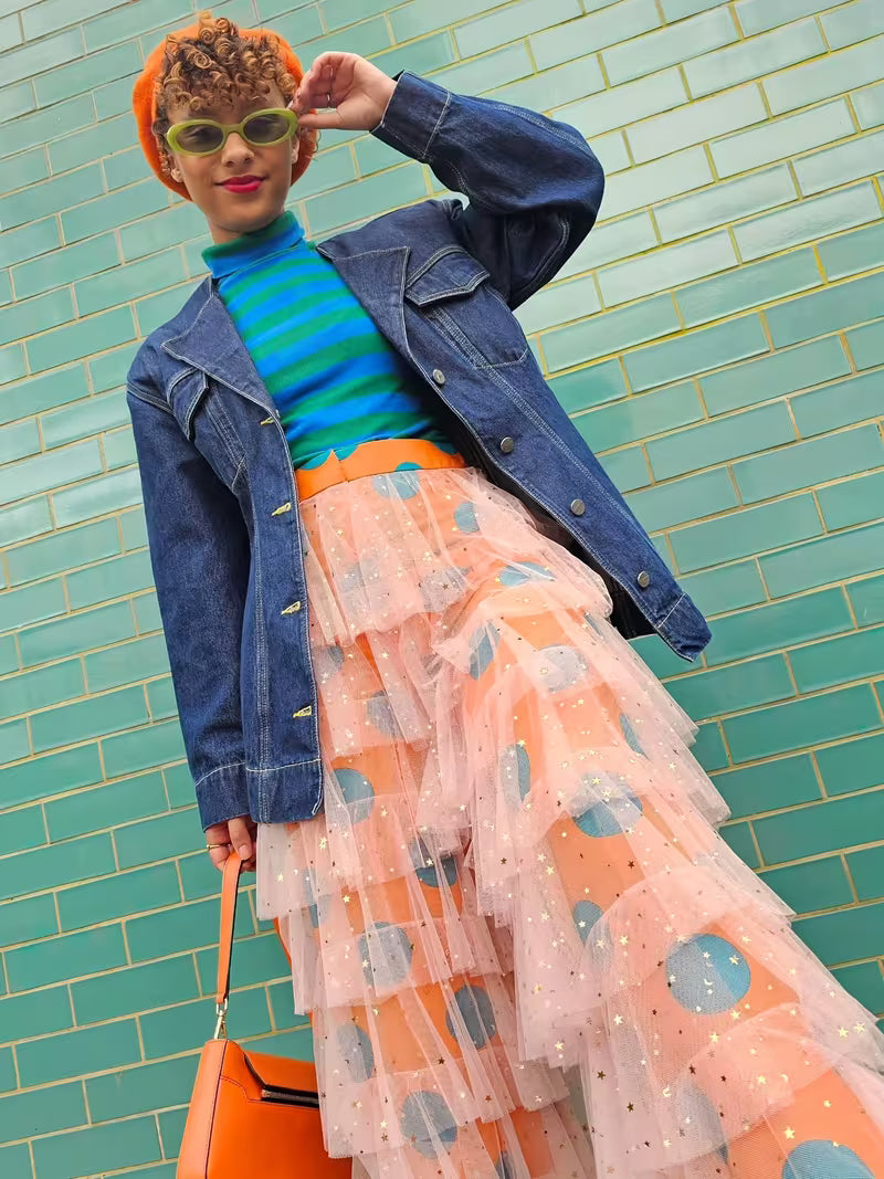Mesh Ruffled Striped Pants