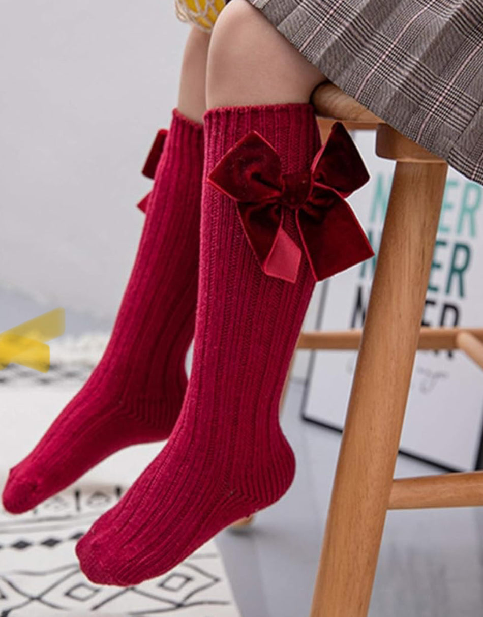 Girls Velvet Bow Socks