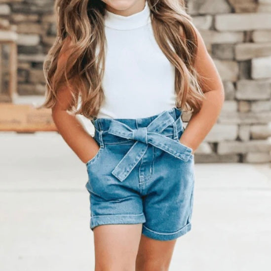 Girls Denim Bow Shorts