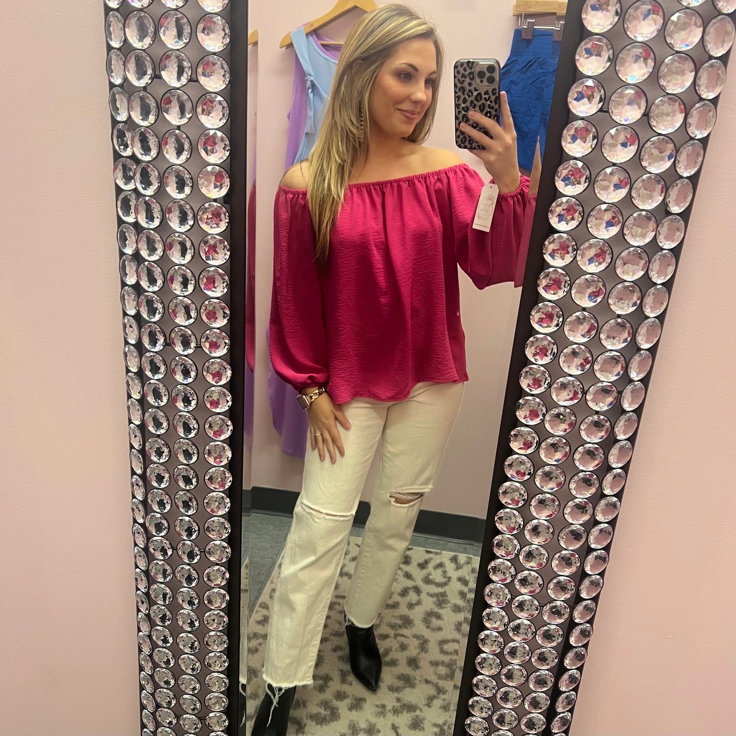 Hot Pink Off-Shoulder Blouse