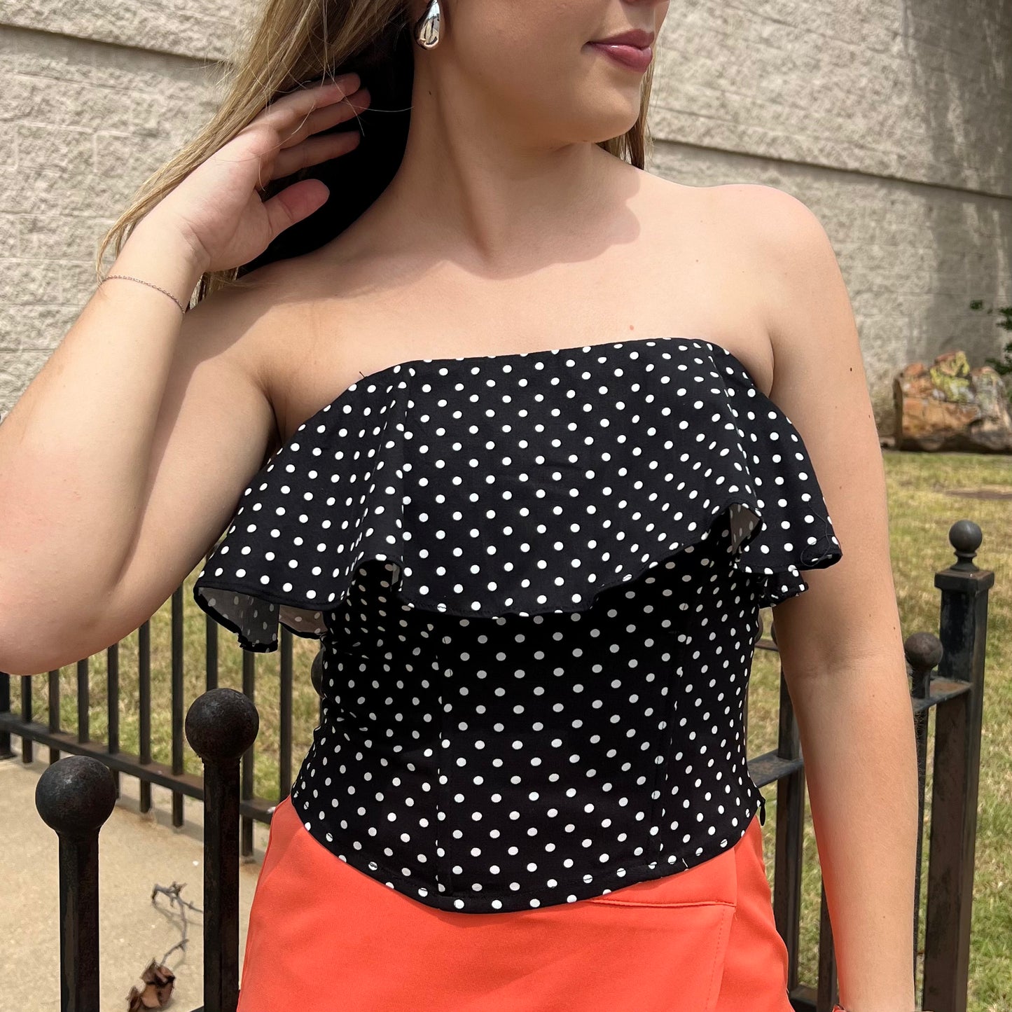 Polka Dot Strapless Top