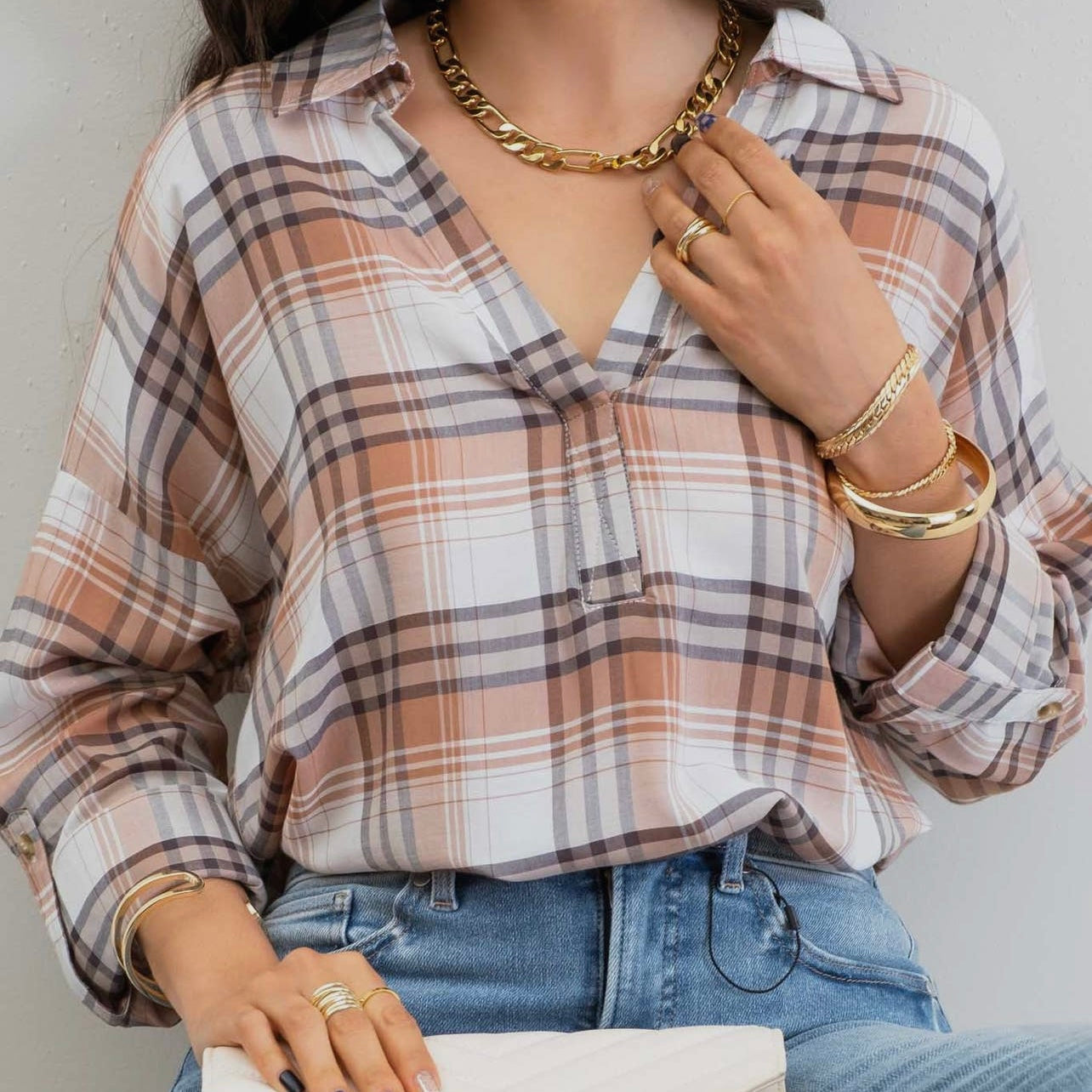 Brown Plaid Top