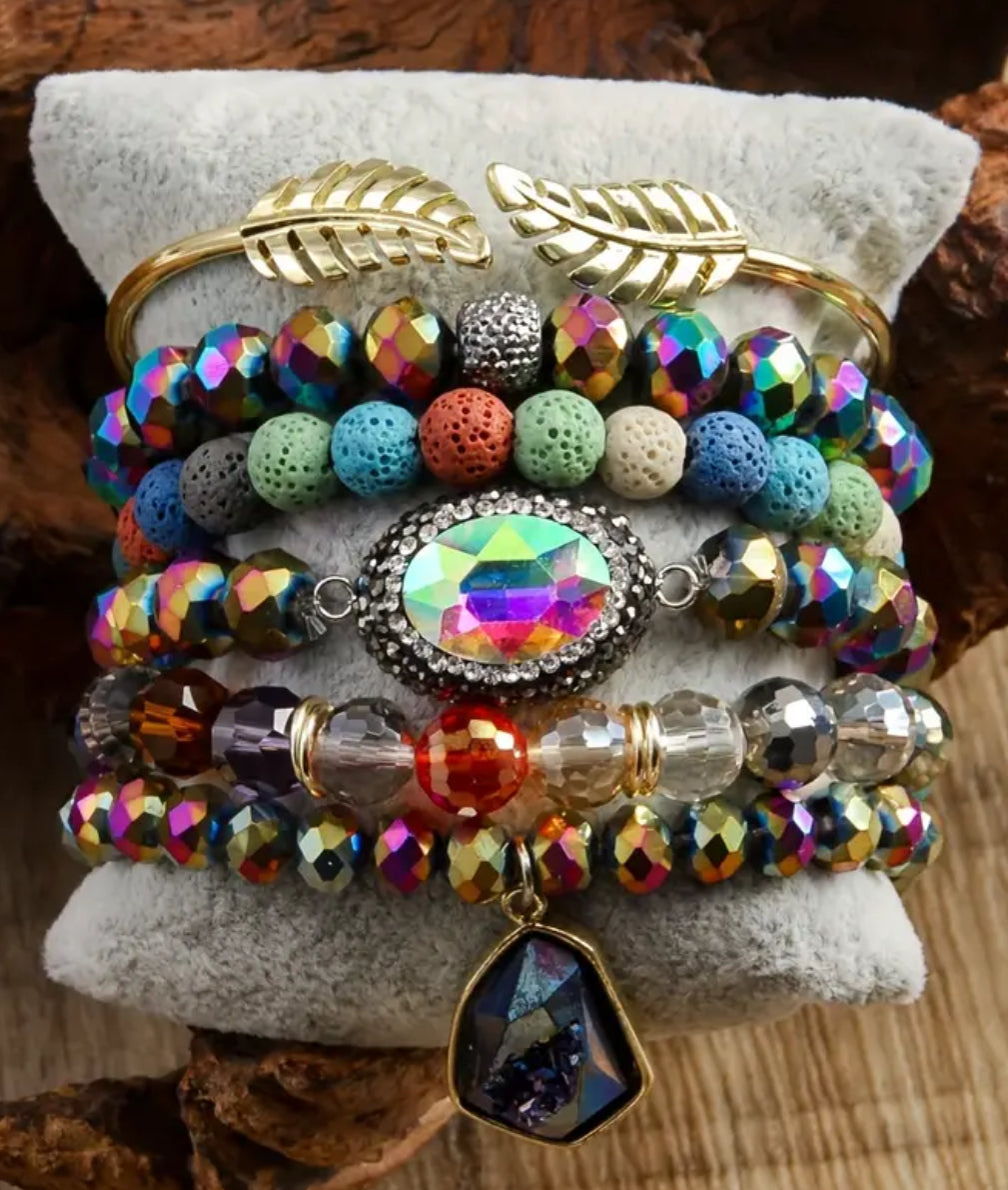 Natural Stone Glass Beaded Stack Bracelet