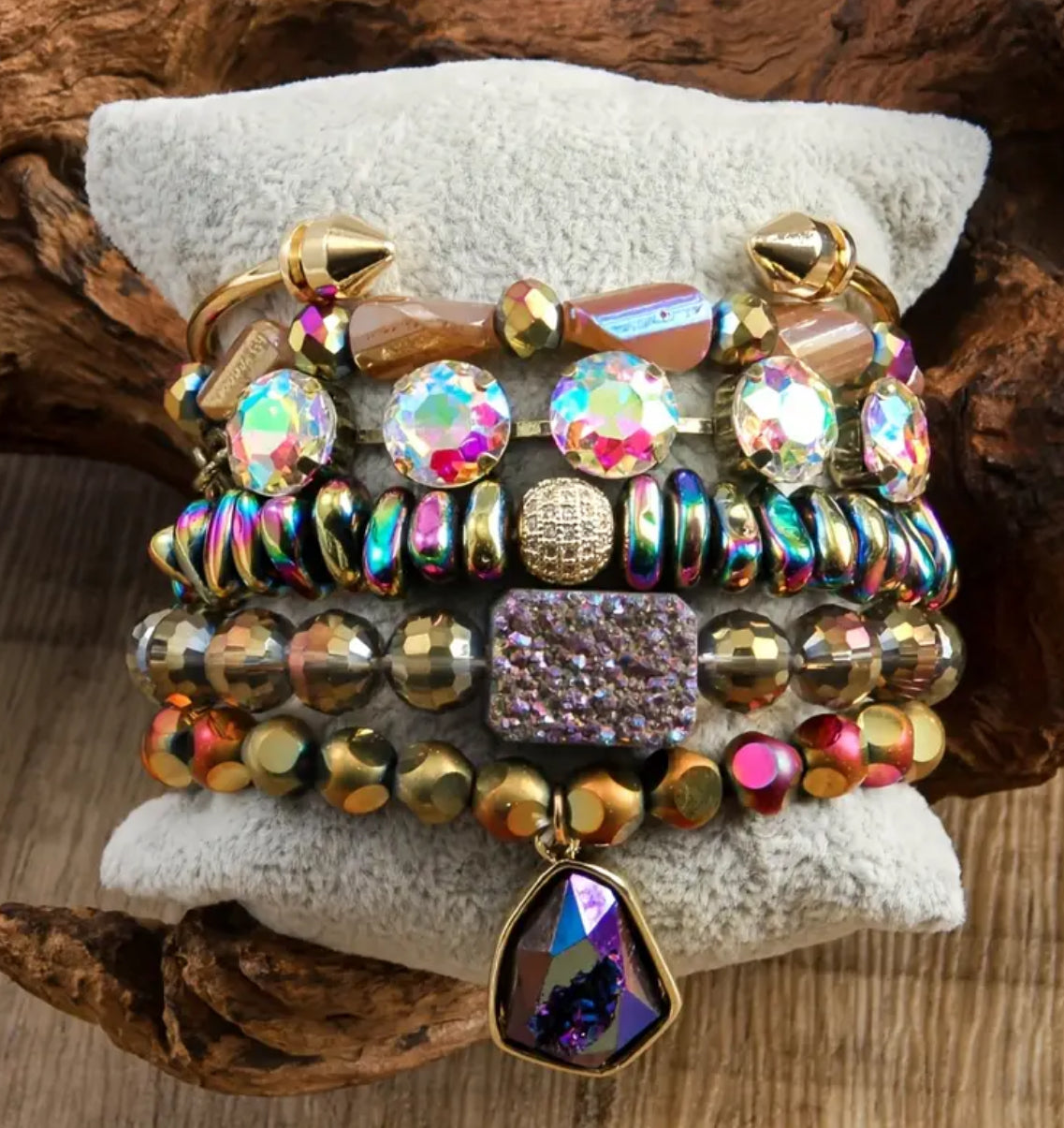 Natural Stone Glass Beaded Stack Bracelet
