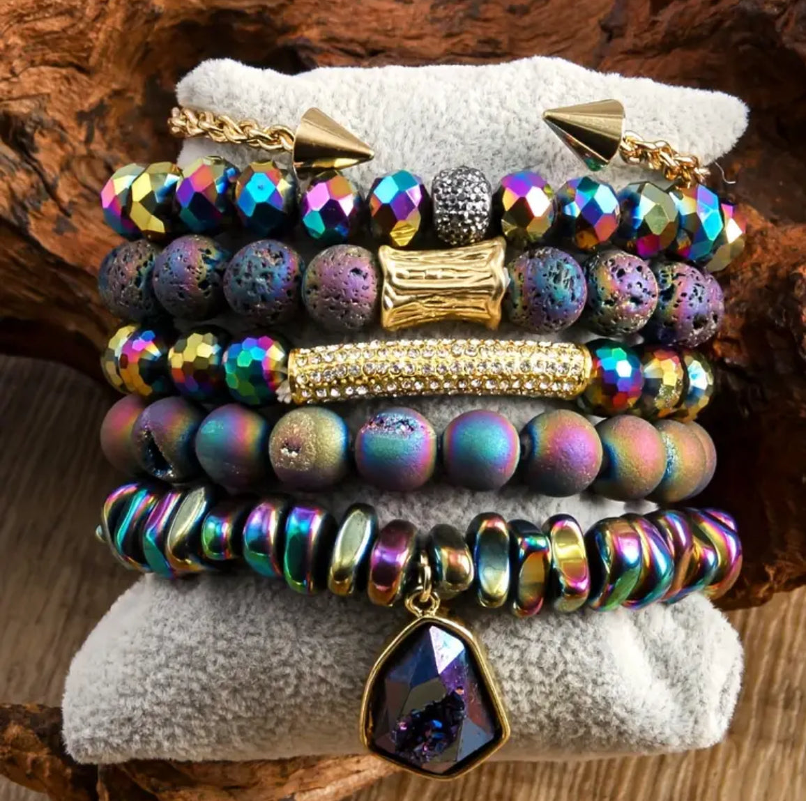 Natural Stone Glass Beaded Stack Bracelet