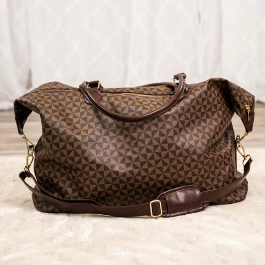 Brown Checkered Duffle Bag