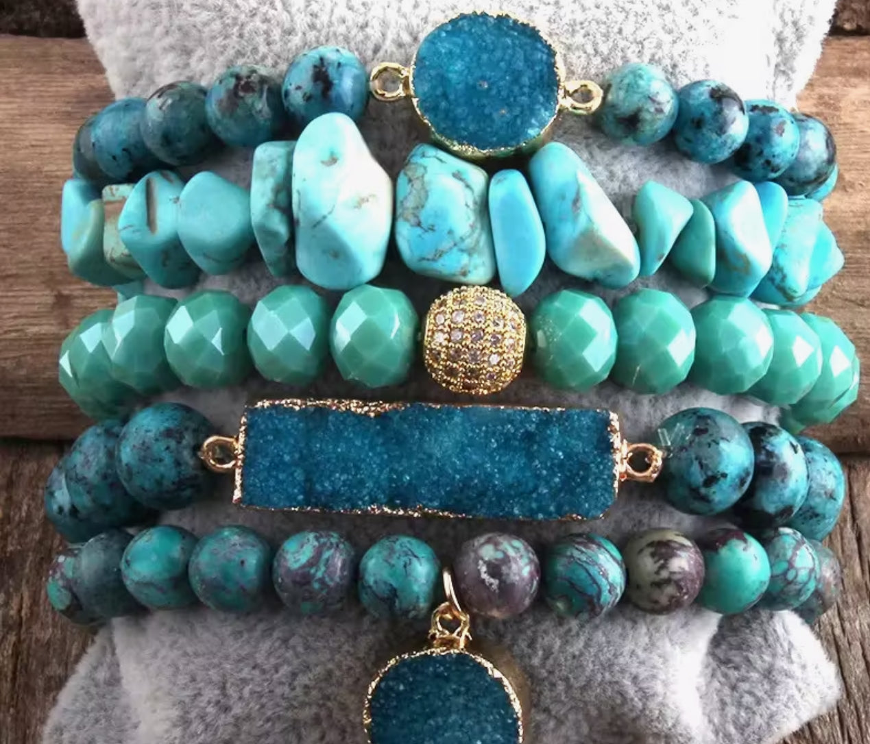 Natural Stone Glass Beaded Stack Bracelet