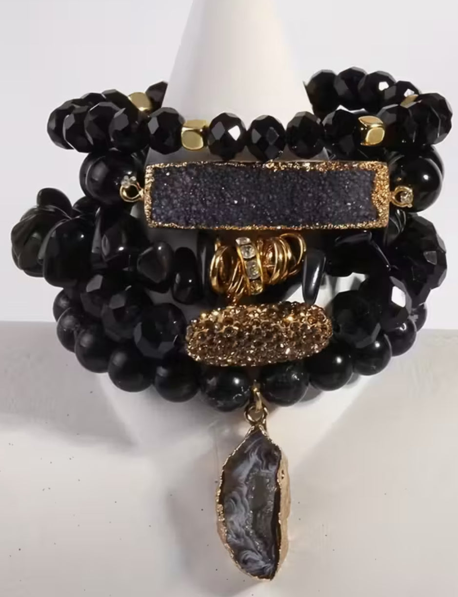 Natural Stone Glass Beaded Stack Bracelet