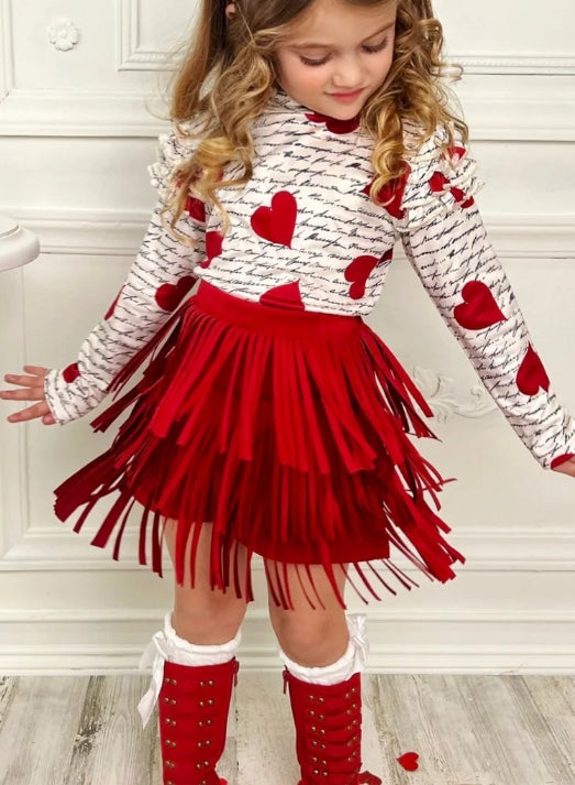 Girls My Love Language Top and Fringe Skirt