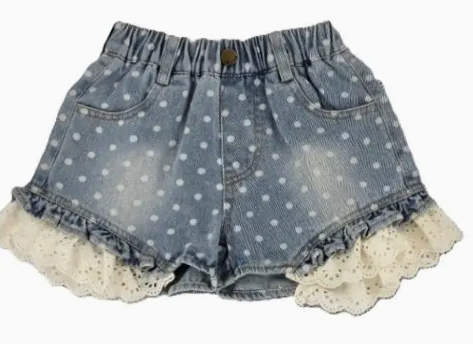 Girls Polka Dot Denim Shorts